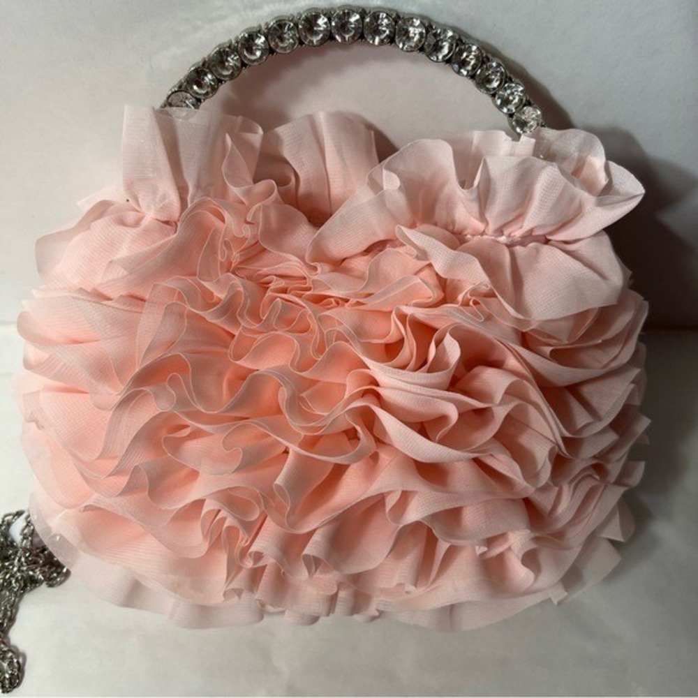 Sincerely Jules Pouch Clutch Pink Ruffle Rhinestone Handle Chain Strap Bag - Picture 6 of 6